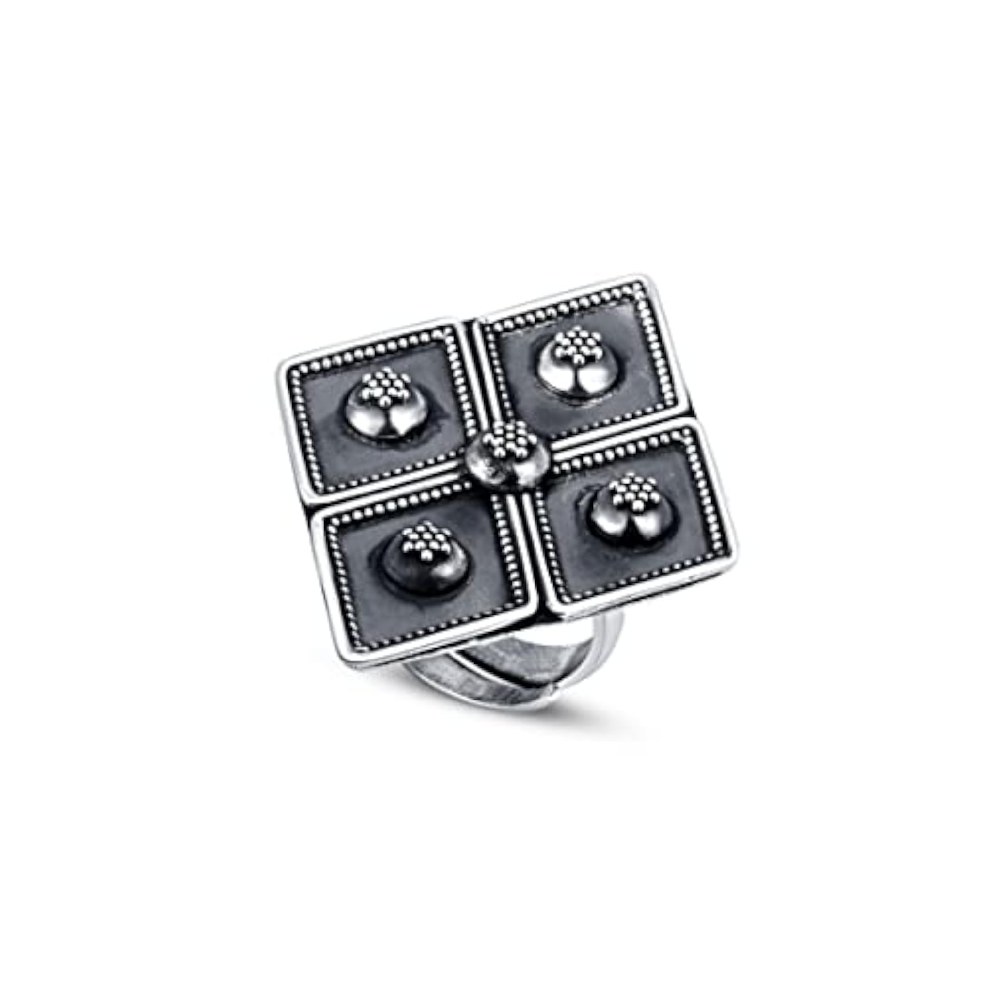 Women's Bold Oxidised 925 Sterling Silver Diamond Shape Adjustable Ring